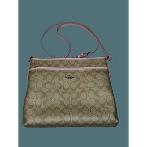 Coach F34938 Coated Canvas Signature File Khaki/Pink Crossbody Bag